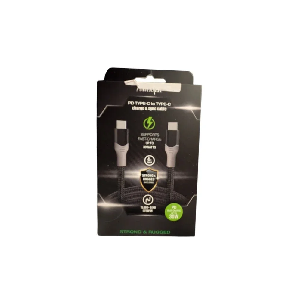 PowerXcel USB-C to USB-C Fast Charging Cable 4ft – PD 30W Charge & Sync